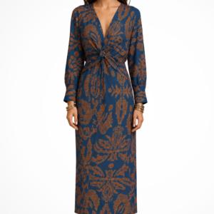 Valeriana | Women’s Elegant Printed Midi Dress With V-Neckline