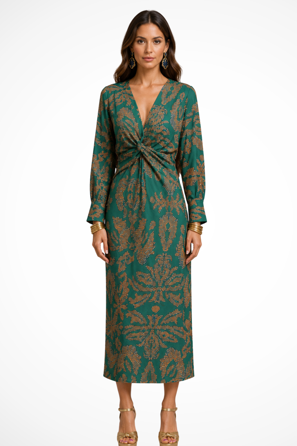 Valeriana | Women’s Elegant Printed Midi Dress With V-Neckline - Image 2