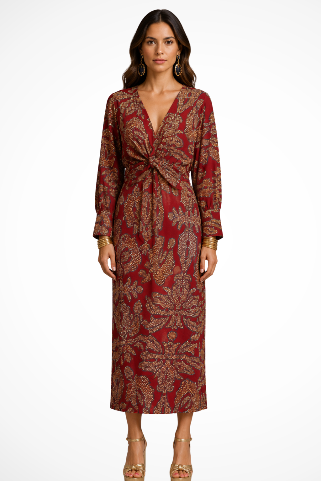 Valeriana | Women’s Elegant Printed Midi Dress With V-Neckline - Image 3