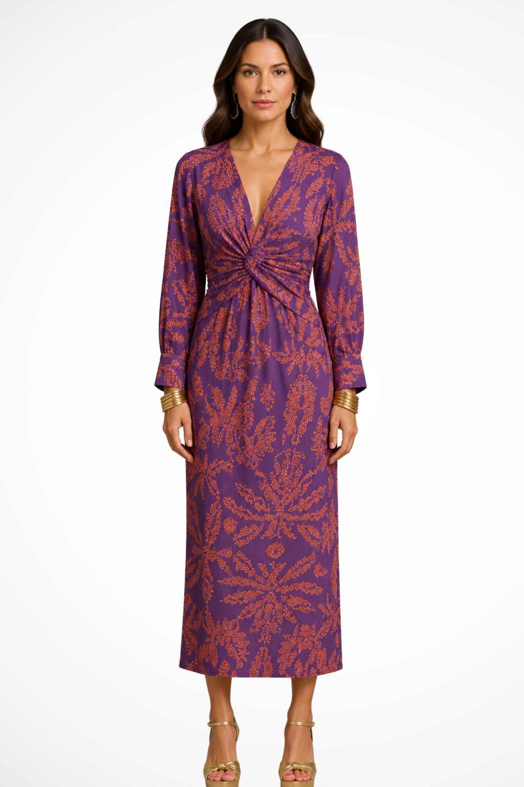 Valeriana | Women’s Elegant Printed Midi Dress With V-Neckline - Image 4