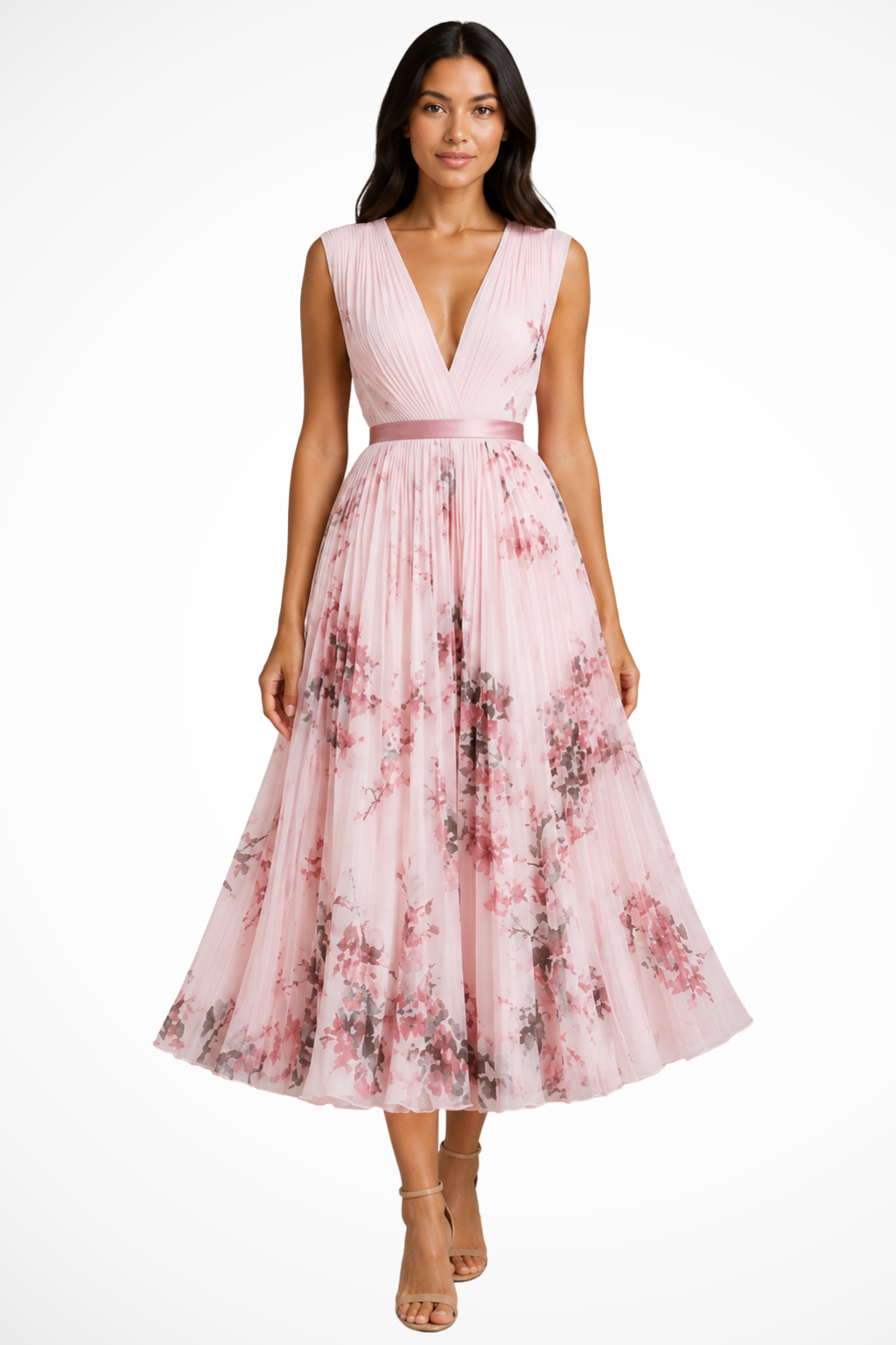 Maristella | Women’s Elegant Floral Midi Dress With Flared Skirt - Image 2