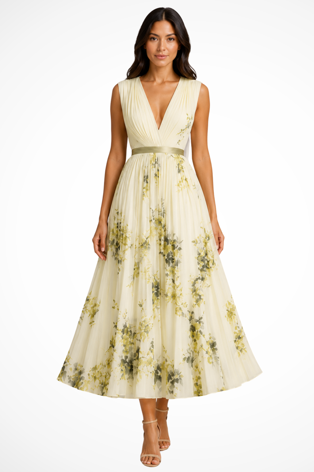 Maristella | Women’s Elegant Floral Midi Dress With Flared Skirt - Image 3