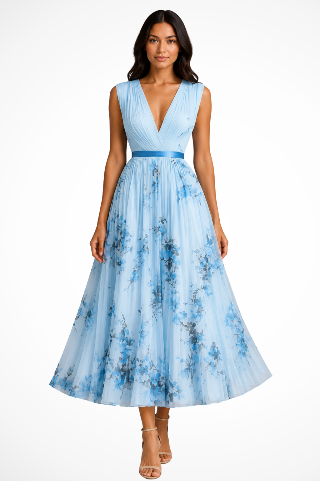 Maristella | Women’s Elegant Floral Midi Dress With Flared Skirt - Image 4