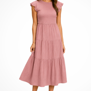 Alternative view of Marvelle | Women’s Tiered Midi Dress With Flutter Sleeves And Shirred Waist