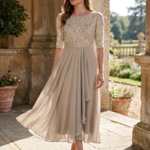 Juliette | Women’s Elegant Midi Evening Dress With Lace Bodice
