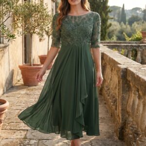 Alternative view of Juliette | Women’s Elegant Midi Evening Dress With Lace Bodice